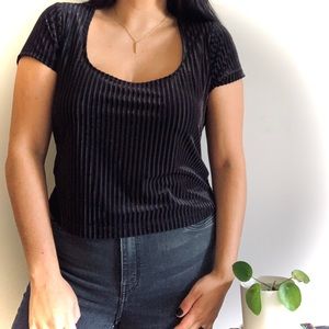 Forever 21 Striped Velvet Crop Top Black Size 1x